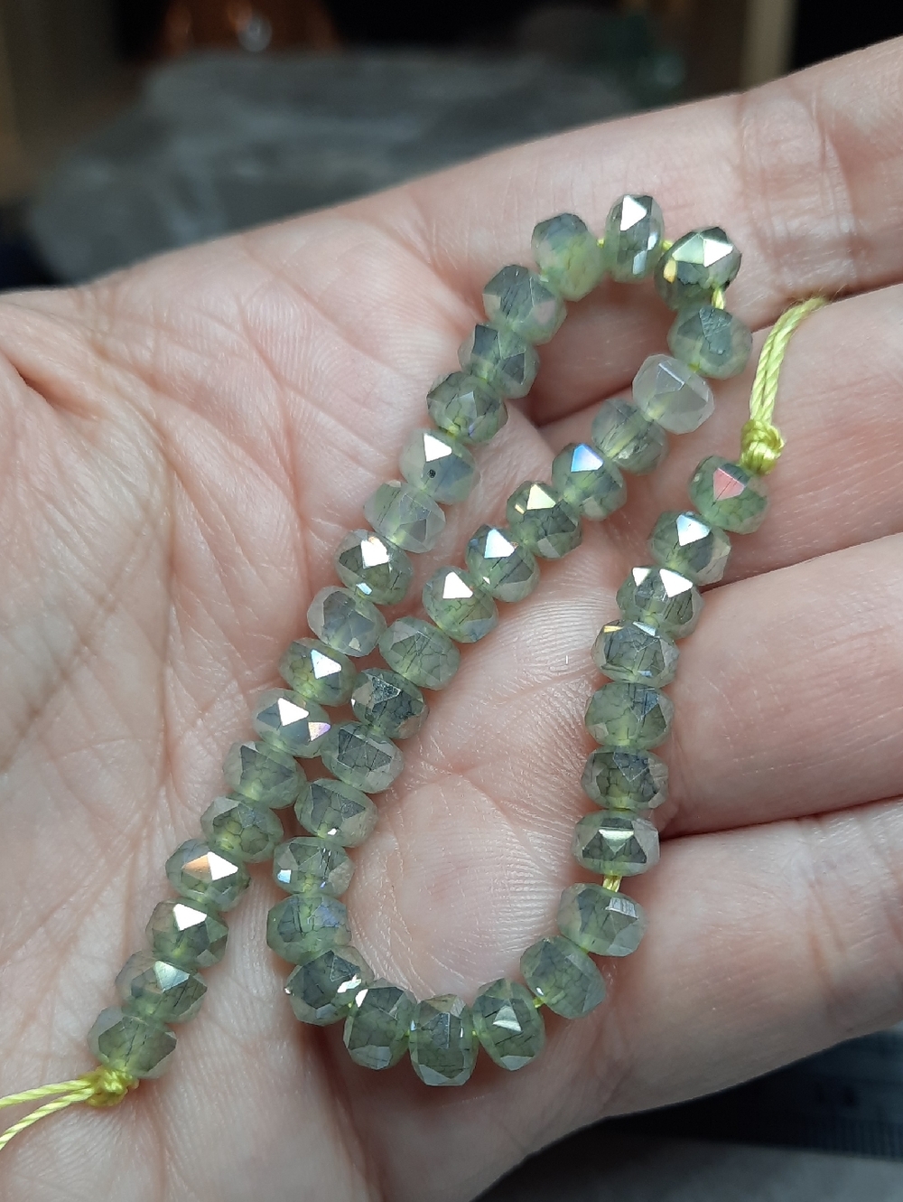 Faceted Electroplated Glass Rondelles - "Gray Labradorite" - 7" Strand #16